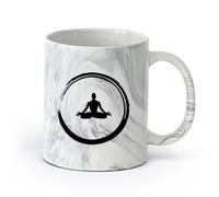 AYUEHBN Ceramics Coffee Milk Tea Ceramic Mugs Yoga Mediation Enzo Circle Lotus Pose （11oz/320ml） for Tea, Hot Chocolate Marble Black