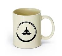 AYUEHBN Ceramics Coffee Milk Tea Ceramic Mugs Yoga Mediation Enzo Circle Lotus Pose （11oz/320ml） for Tea, Hot Chocolate Light Yellow