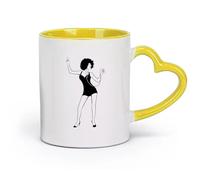AYUEHBN Ceramics Coffee Mug African Hairstyle Woman Music Lover Headphones Sex Appeal Girl （11oz/320ml） for Home or Work Yellow