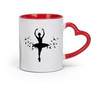 AYUEHBN Ceramics Coffee Mug Ballerina Dancing Birds Patterns Ballet Studio （11oz/320ml） for Coffee, Soup, Tea, Milk, Latte, hot Cocoa, Ladies, Men Red