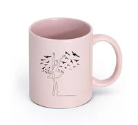 AYUEHBN Ceramics Coffee Mug, Ballet Silhouette Dancing Ballerina Flying Birds Patterns （11oz/320ml） and Mulled Drinks, Espresso Pink