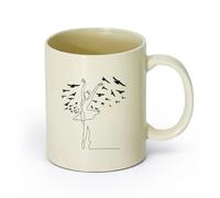AYUEHBN Ceramics Coffee Mug, Ballet Silhouette Dancing Ballerina Flying Birds Patterns （11oz/320ml） and Mulled Drinks, Espresso Light Yellow