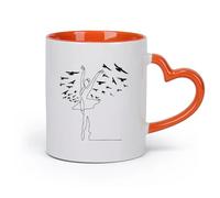 AYUEHBN Ceramics Coffee Mug, Ballet Silhouette Dancing Ballerina Flying Birds Patterns （11oz/320ml） and Mulled Drinks, Espresso Orange