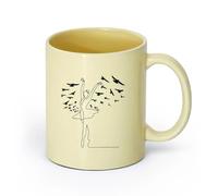 AYUEHBN Ceramics Coffee Mug, Ballet Silhouette Dancing Ballerina Flying Birds Patterns （11oz/320ml） and Mulled Drinks, Espresso Beige