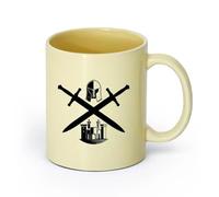AYUEHBN Ceramics Coffee Mug, Crossed Swords Knight Helmet Castle Middle Ages （11oz/320ml） for Coffee, Soup, Tea, Milk, Latte, hot Cocoa, Ladies, Men Beige