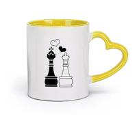AYUEHBN Ceramics Coffee Mug, Love Chess Club Intellectual Game Qween King （11oz/320ml） Humorous Gift for Coffee Lovers, Work Besties, Coworkers & Friends Yellow