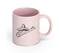 AYUEHBN Ceramics Coffee Mug, Mexican Hat Sombrero Mexico Guitar Latin America （11oz/320ml） Cappuccino, Latte Macchiato, Tea, Espresso Pink