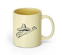 AYUEHBN Ceramics Coffee Mug, Mexican Hat Sombrero Mexico Guitar Latin America （11oz/320ml） Cappuccino, Latte Macchiato, Tea, Espresso Beige