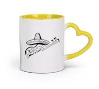 AYUEHBN Ceramics Coffee Mug, Mexican Hat Sombrero Mexico Guitar Latin America （11oz/320ml） Cappuccino, Latte Macchiato, Tea, Espresso Yellow