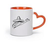 AYUEHBN Ceramics Coffee Mug, Mexican Hat Sombrero Mexico Guitar Latin America （11oz/320ml） Cappuccino, Latte Macchiato, Tea, Espresso Orange