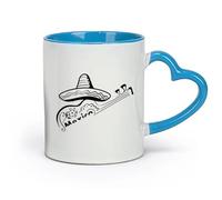 AYUEHBN Ceramics Coffee Mug, Mexican Hat Sombrero Mexico Guitar Latin America （11oz/320ml） Cappuccino, Latte Macchiato, Tea, Espresso Blue