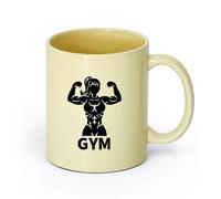 AYUEHBN Ceramics Coffee Mug, Sex Appeal Girl Muscle Sport Gymnastics Fitnesscenter Club Bodybuilding （11oz/320ml） and Microwave-Safe Beige