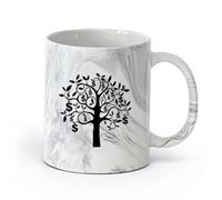 AYUEHBN Ceramics Coffee Mug Talisman Tree Branch Dollars Money Success Wealth （11oz/320ml） Great for Home, Office, Cafes, Gift Ideas Marble Black