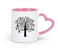 AYUEHBN Ceramics Coffee Mug Talisman Tree Branch Dollars Money Success Wealth （11oz/320ml） Great for Home, Office, Cafes, Gift Ideas Pink