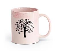 AYUEHBN Ceramics Coffee Mug Talisman Tree Branch Dollars Money Success Wealth （11oz/320ml） Great for Home, Office, Cafes, Gift Ideas Marble Pink