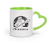 AYUEHBN Ceramics Cool Mugs and Cups Cook Puts Pizza Into Oven Pizzeria Bakery Chef （11oz/320ml） Gift for Men or Women Green
