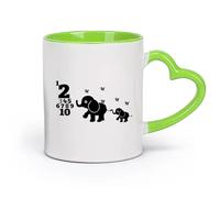 AYUEHBN Ceramics Cool Mugs and Cups Numbers Mathematics Primary School Elephants （11oz/320ml） Great for Home, Office, Cafes, Gift Ideas Green