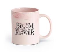 AYUEHBN Ceramics Cool Tea and Coffee Mug Bloom Like Flower Phrase Words Floral （11oz/320ml） Great for Home, Office, Cafes, Gift Ideas Marble Pink