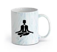 AYUEHBN Ceramics Cool Tea and Coffee Mug Office Worker Relax Meditation Yoga （11oz/320ml） Humorous Gift for Coffee Lovers, Work Besties, Coworkers & Friends Marble Blue
