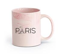 AYUEHBN Ceramics Cool Tea and Coffee Mug Paris Eiffel Tower France French Birds （11oz/320ml） Dishwasher Microwave Safe,for Office and Home Marble Pink