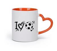 AYUEHBN Ceramics Cool Tea and Coffee Mug Phrase I Love Soccer Heart Ball Words （11oz/320ml） Great for Home, Office, Cafes, Gift Ideas Orange