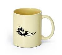 AYUEHBN Ceramics Cups with Comfortable Handle Abstract Dragon Head Fairy Myth Beast （11oz/320ml） for Coffee Oatmeal Tea Easy to Clean Beige