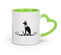AYUEHBN Ceramics Cups with Comfortable Handle Ancient Egypt Egyptian Cat God Bastet （11oz/320ml） Great Gift for Lovers Green