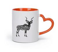 AYUEHBN Ceramics Cups with Comfortable Handle Animal Deer Antelope Kunu Africa （11oz/320ml） Great for Home, Office, Cafes, Gift Ideas Orange