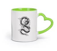AYUEHBN Ceramics Cups with Comfortable Handle Asian Symbol Chinese Dragon Ornament （11oz/320ml） Ceramic Coffee Mug for Cappuccino Tea, Milk, Green