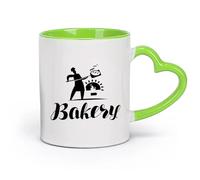 AYUEHBN Ceramics Cups with Comfortable Handle Baker House Bakery Oven Fresh Bread Store （11oz/320ml） for Tea, Hot Chocolate Green