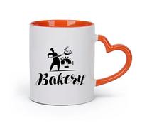 AYUEHBN Ceramics Cups with Comfortable Handle Baker House Bakery Oven Fresh Bread Store （11oz/320ml） for Tea, Hot Chocolate Orange