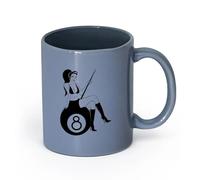 AYUEHBN Ceramics Cups with Comfortable Handle Billiards Club Sex Appeal Woman Cue Ball （11oz/320ml） Café or Restaurant Use Blue-Gray