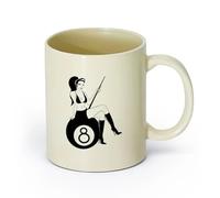 AYUEHBN Ceramics Cups with Comfortable Handle Billiards Club Sex Appeal Woman Cue Ball （11oz/320ml） Café or Restaurant Use Light Yellow