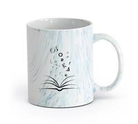 AYUEHBN Ceramics Cups with Comfortable Handle Books Library Bookstore Reader Writer （11oz/320ml） for Tea Coffee Milk Cappuccino Marble Blue