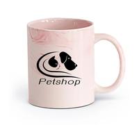 AYUEHBN Ceramics Cups with Comfortable Handle Dog and Cat Friends Logo Pet Shop （11oz/320ml） Ceramic Coffee Mug for Cappuccino Tea, Milk, Marble Pink