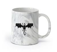AYUEHBN Ceramics Cups with Comfortable Handle Myth Beast Fantasy Flying Fire Dragon （11oz/320ml） Café or Restaurant Use Marble Black