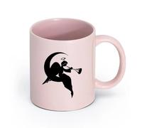 AYUEHBN Ceramics Cups with Comfortable Handle Religion Religious Angel On A Moon （11oz/320ml） Office, Home, Café, Dishwasher & Microwave Safe Pink