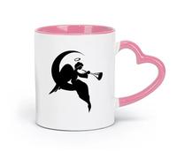 AYUEHBN Ceramics Cups with Comfortable Handle Religion Religious Angel On A Moon （11oz/320ml） Office, Home, Café, Dishwasher & Microwave Safe Pink