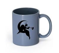 AYUEHBN Ceramics Cups with Comfortable Handle Religion Religious Angel On A Moon （11oz/320ml） Office, Home, Café, Dishwasher & Microwave Safe Blue-Gray
