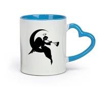 AYUEHBN Ceramics Cups with Comfortable Handle Religion Religious Angel On A Moon （11oz/320ml） Office, Home, Café, Dishwasher & Microwave Safe Blue