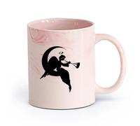 AYUEHBN Ceramics Cups with Comfortable Handle Religion Religious Angel On A Moon （11oz/320ml） Office, Home, Café, Dishwasher & Microwave Safe Marble Pink