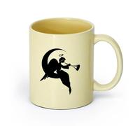 AYUEHBN Ceramics Cups with Comfortable Handle Religion Religious Angel On A Moon （11oz/320ml） Office, Home, Café, Dishwasher & Microwave Safe Beige