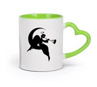 AYUEHBN Ceramics Cups with Comfortable Handle Religion Religious Angel On A Moon （11oz/320ml） Office, Home, Café, Dishwasher & Microwave Safe Green