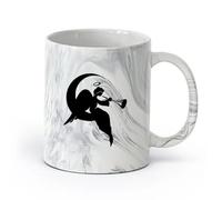 AYUEHBN Ceramics Cups with Comfortable Handle Religion Religious Angel On A Moon （11oz/320ml） Office, Home, Café, Dishwasher & Microwave Safe Marble Black