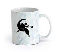 AYUEHBN Ceramics Cups with Comfortable Handle Religion Religious Angel On A Moon （11oz/320ml） Office, Home, Café, Dishwasher & Microwave Safe Marble Blue