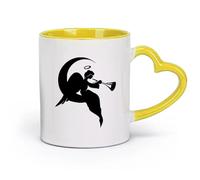 AYUEHBN Ceramics Cups with Comfortable Handle Religion Religious Angel On A Moon （11oz/320ml） Office, Home, Café, Dishwasher & Microwave Safe Yellow