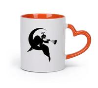 AYUEHBN Ceramics Cups with Comfortable Handle Religion Religious Angel On A Moon （11oz/320ml） Office, Home, Café, Dishwasher & Microwave Safe Orange