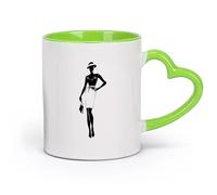 AYUEHBN Ceramics Cups with Comfortable Handle Top Model Fashion Hat Beautiful Woman （11oz/320ml） fine China (Ceramic) Green