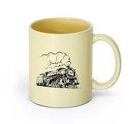AYUEHBN Ceramics Cups with Comfortable Handle Train Locomotive Steam Railway Transport （11oz/320ml） for Espresso, Tea- Set Beige