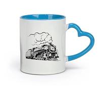 AYUEHBN Ceramics Cups with Comfortable Handle Train Locomotive Steam Railway Transport （11oz/320ml） for Espresso, Tea- Set Blue